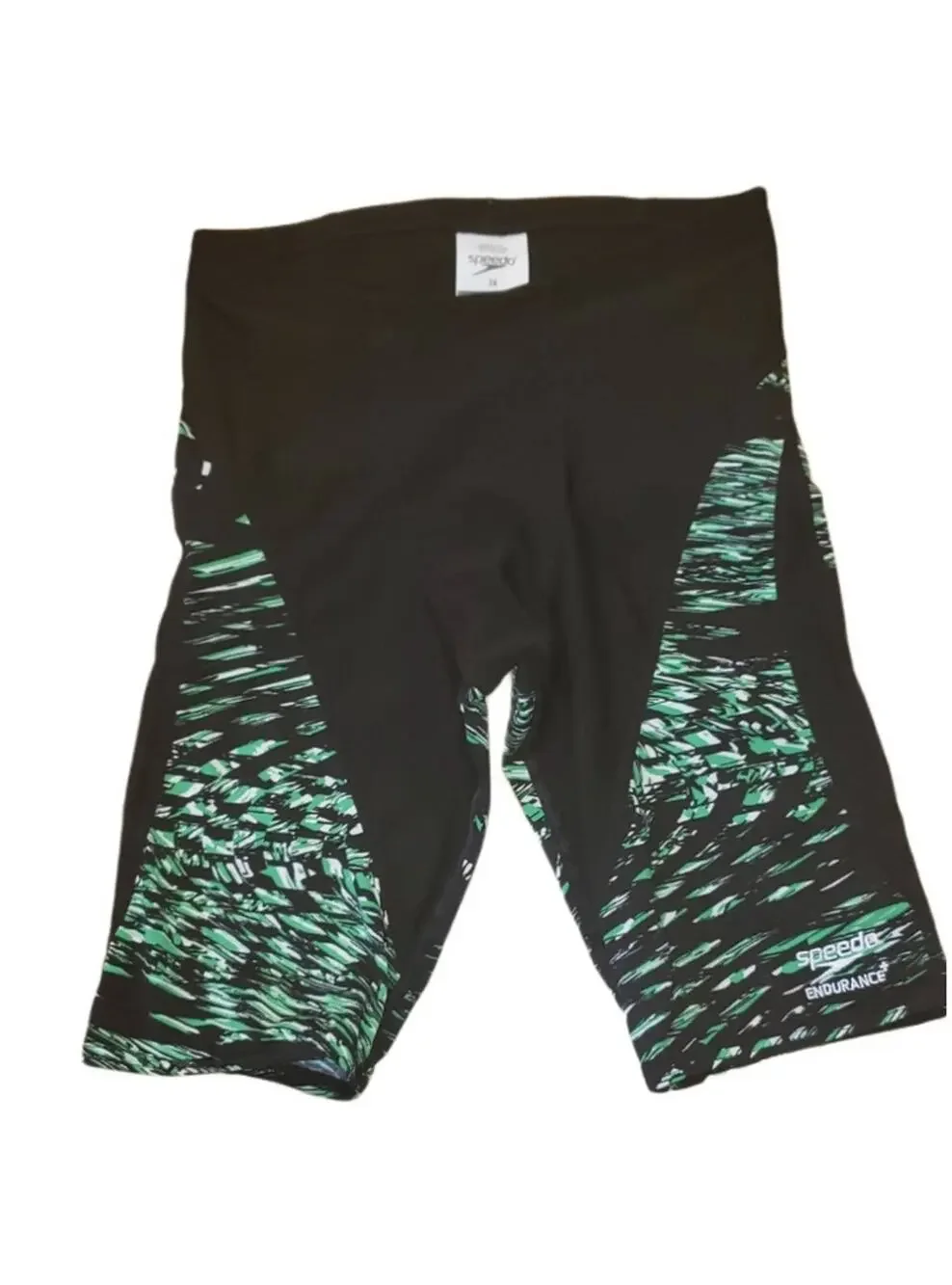 Speedo Endurance Black/Green Swim Trunks Size 28